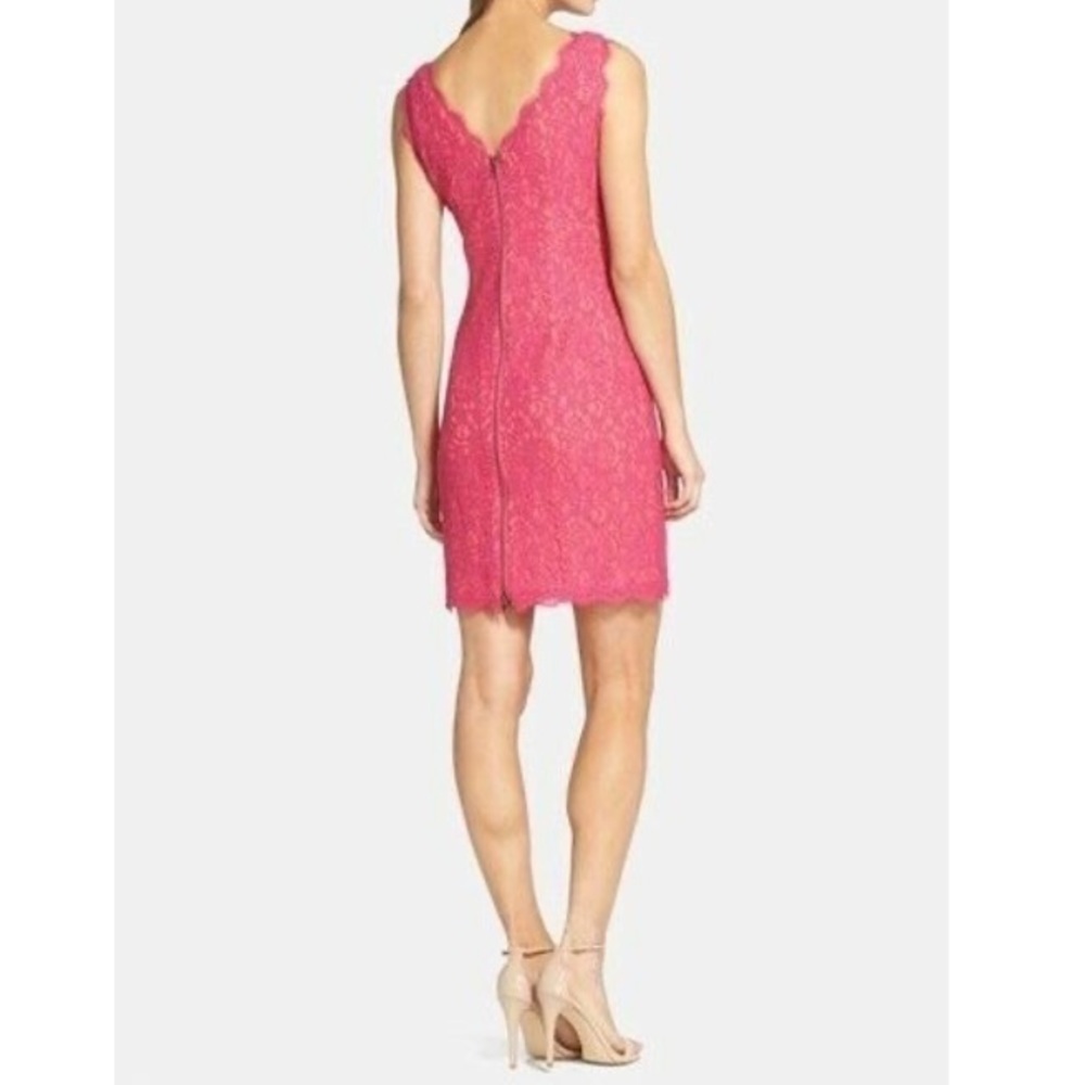 Adrianna Papell Barbie Pink Boat Neck Sleeveless Lace Cocktail Dress Size 2 - Picture 4 of 13